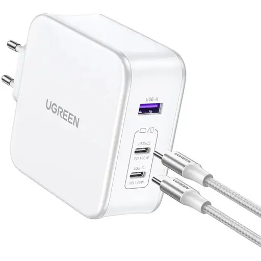 Зарядный комплект блок и кабель 3 порта USB (2хUSB-C+USB-A) Ugreen CD289 140W Gan (UGR-15339) - фото 2