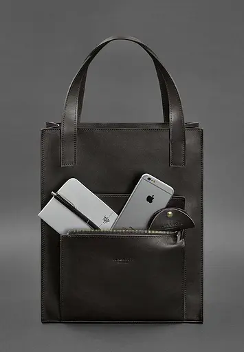 Шкіряна жіноча сумка шоппер Бетсі з кишенею темно-коричнева Краст - фото 2