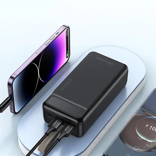 Портативний зарядний пристрій Power Bank Awei P7K 30000 mAh USB/Type-C Чорний - фото 3