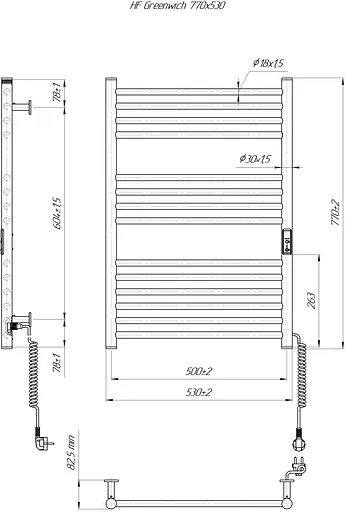 Электрический полотенцесушитель HF Greenwich 770x530 black matte 6.1.0302.06.BM, Черный матовый, универсальное (коннектор), Электронный - фото 5
