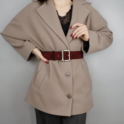 Ремень женский широкий замшевый JK-5017 бордовый с серебристой пряжкой (120 см) - фото 1