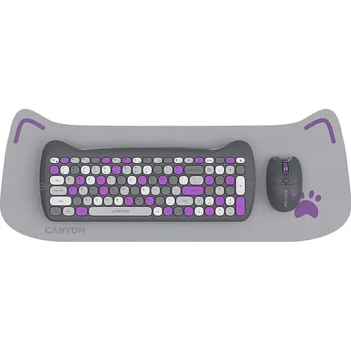 Комплект (клавиатура и мышь) CANYON HSET-W6 EN Kitty Edition AAA+АА Wireless Violet - фото 1