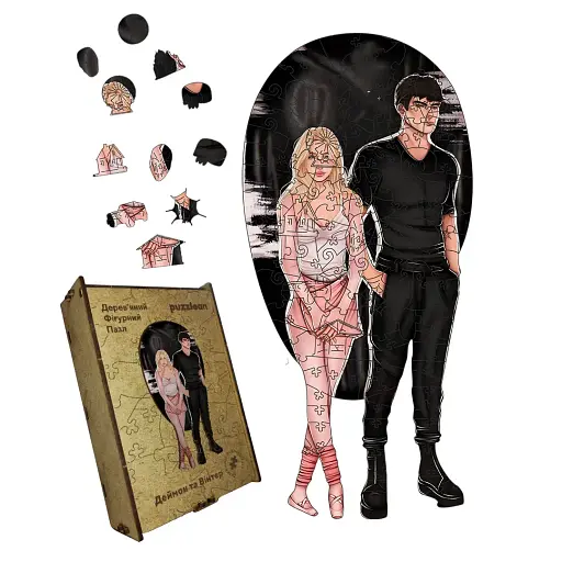 Дерев'яний фігурний пазл Деймон та Вінтер, А1, Дерев'яна коробка 500+ елементів