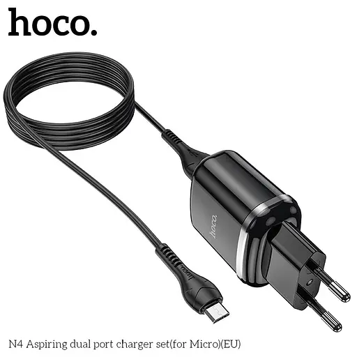 Адаптер HOCO Micro USB cable Aspiring dual port charger set N4 |2USB, 2.4A| - фото 2