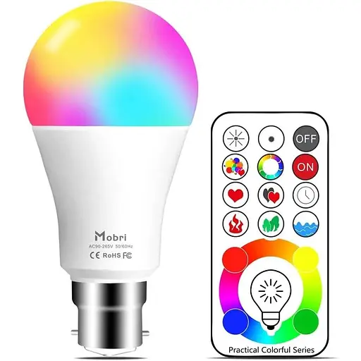 Світлодіодні RGB-лампи Mobri B22 зі зміною кольору з дистанційним керуванням, 75-ватні еквівалентні