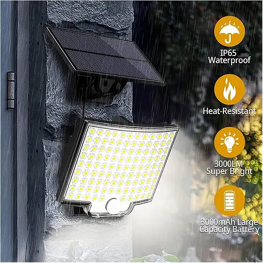 228 світлодіодних сонячних ламп, вуличний охоронний світильник з датчиком руху, водонепроникний, 106/128/328 світлодіодів, потужни - фото 3