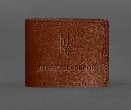 Кожаная обложка для разрешения на оружие светло-коричневая - фото 1