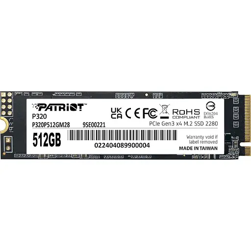 SSD диск Patriot P320 512GB M.2 2280 PCIe Gen 3.0 x4 NVMe TLC (P320P512GM28)