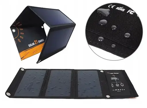 Солнечная панель Solar panel Y11020U 21W + 2xUSB Зарядное устройство (Черный) - фото 5
