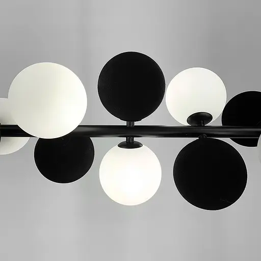 Удлиненная черная люстра HOLLY L с черно-белыми плафонами 120 см | Ст. MJ 191-1120 BK+WT+BK | Line F - фото 8