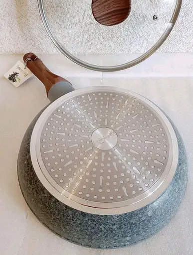 Універсальна сковорода Rainberg RB-752 з антипригарним мармуровим покриттям 28 см з кришкою - фото 5