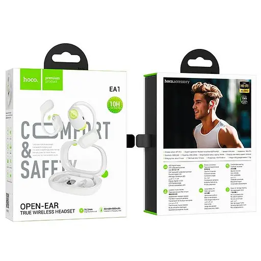 Беспроводные TWS наушники Hoco EA1, открытые, BT5.3, 90mAh, 500mAh, 10h, gray - фото 4