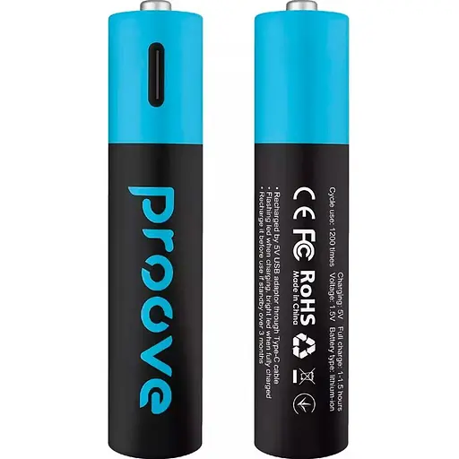 Акумуляторні батарейки Proove USB-C Compact Energy 750mAh AAA 2шт Black (RBCE75010008) [104198]