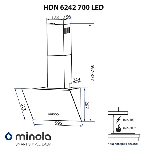 Вытяжка декоративная наклонная Minola HDN 6242 BL 700 LED - фото 12