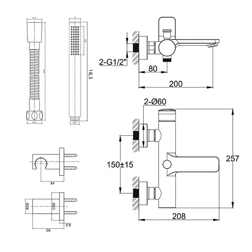 Змішувач для ванни Kohlman Texen chrome настінний KPL-QW110T Хром - фото 2