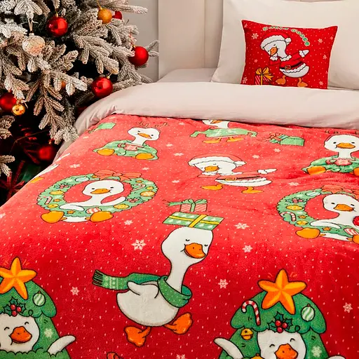 Плед Love You Новогодние гусята 150x200 см велсофт красный с принтом (9120) - фото 3