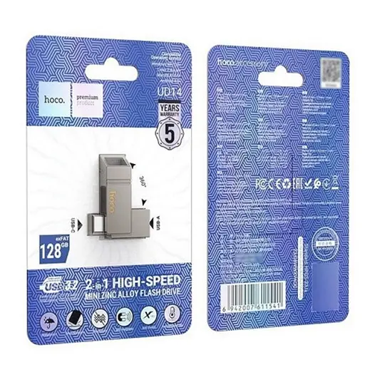 USB флеш накопитель Hoco UD14 128GB 2 в 1 USB 3.2/ Type-C металлический серый - фото 4