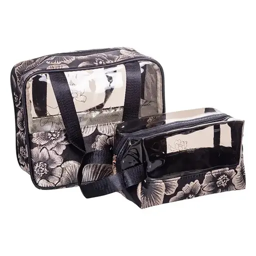 Набір косметичок Yiwu HP-16-1KB 22х11х18 / 17х10х11 см водонепроникні 2 шт. прозорі/чорні  - фото 1