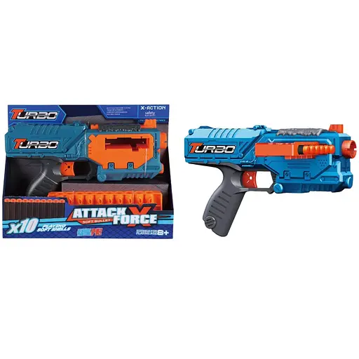 Игрушечный детский пистолет механический с боковым магазином и мягкими патронами (10 шт.)(27,5 х 17,5см) - фото 1