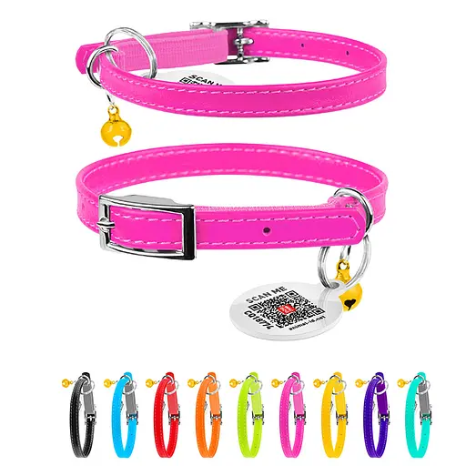 Нашийник для котів шкіряний Waudog Glamour з QR-паспортом без прикрас XXS Ш 9 мм Д 22-30 см рожевий - фото 2