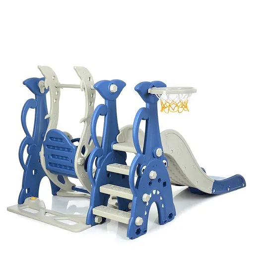 Дитяча гірка-гойдалка BAMBI WM19083A-4 з баскетбольним кільцем, ш148-г180-в110см, синя - фото 7