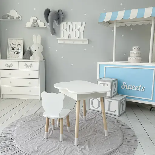 Детский столик Облако с нишей и стульчиком Мишка (Белый) - фото 10