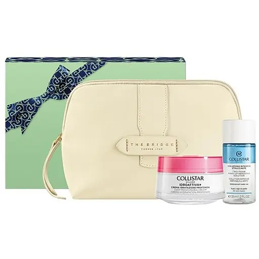 Набір для жінок Collistar Idroattiva+: Крем для обличчя 50 мл + Засіб для видалення макіяжу 35 мл + Косметичка