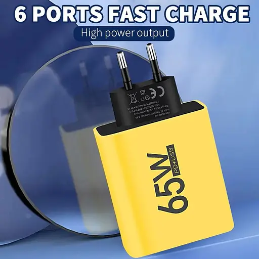 Сетевое зарядное устройство Charger 65 Вт 4-USB + 2-Type-C адаптер для зарядки Yеllow - фото 3