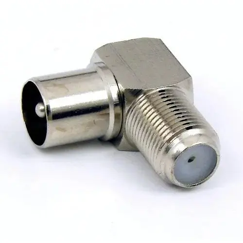 Перехідник штекер тато антенний TV гніздо мама антенний F кутовий корпус метал мідь