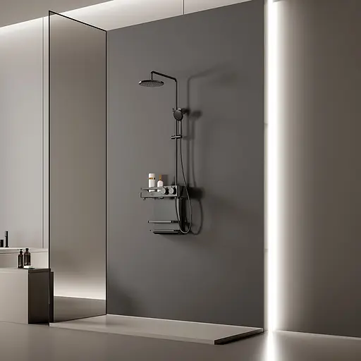 Душова система зовнішнього монтажу Nett для душу з полицею графіт SGr-33, Графіт - фото 3