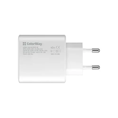 Мережевий зарядний пристрій ColorWay, White, 1xUSB-C, 3A, 45W CW-CHS034PD-WT - фото 2