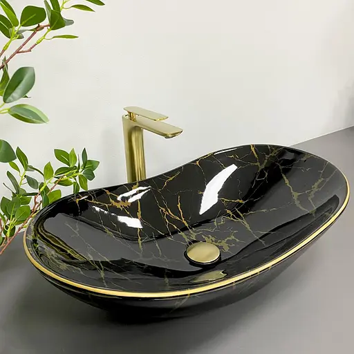 Умивальник VBI Turin marble black glossy накладний VBI-011505, Чорний матовий - фото 3