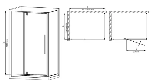 Душова кабіна без піддону Mixxus Premium Bevel SC01-100x80x195-TR Black прозоре скло 6 мм MI6870, Чорний матовий, Універсальна, прозорий - фото 3