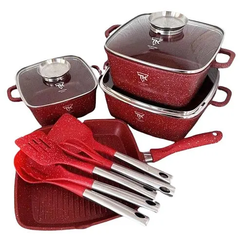 Набор кастрюль со сковородой Top Kitchen TK-000103 с гранитным покрытием 12 предметов Красный - фото 7