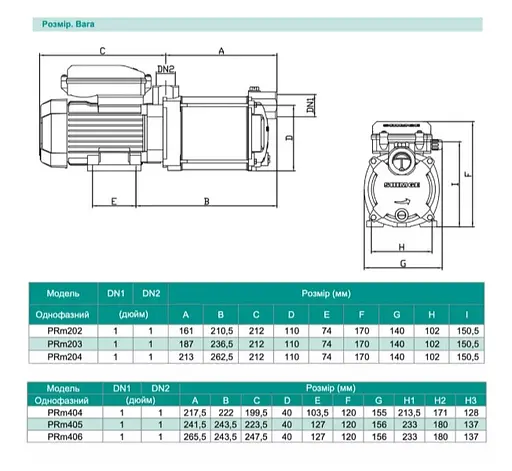 Центробежный насос Shimge PRm 405, 1.1 кВт, Нmax=57 м, Qmax=108л/мин - фото 3