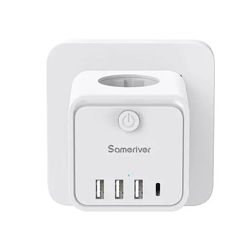 Зарядний пристрій Sameriver 7-в-1 з USB-портом Cube, 3 розетки та 1 USB-порт типу A з 3 USB-портами типу C