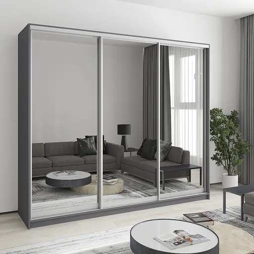 Шафа-купе тридверна MebelStar Уні AL 3 Дзеркала 240x60x210 см Антрацит (MBS-3116)