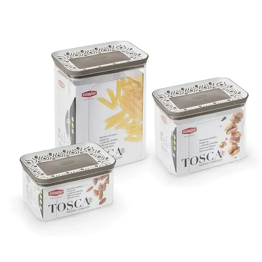 Набор из 3-х прямоуголь.герм.емкостей TOSCA бело-серый(0,7л+1,2л+2,2л) (55683)
