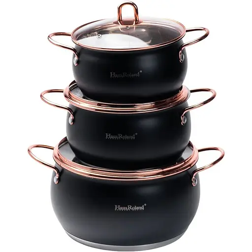 Набір каструль Haus Roland із нержавіючої сталі 6,1/2,6/3,6 л, чорний HP33525B