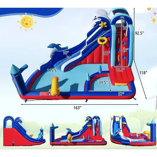 Надувний Аквапарк Costway Slide 6-в-1 з гіркою для скелелазіння (без вентилятора) - фото 3