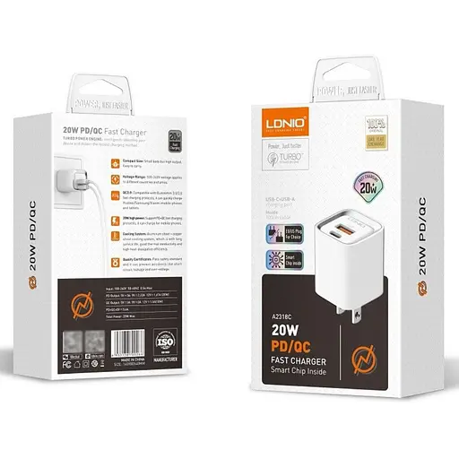 Зарядний пристрій Ldnio A2318C USB/ Type-C QC PD білий + кабель Type-C to Type-C - фото 8