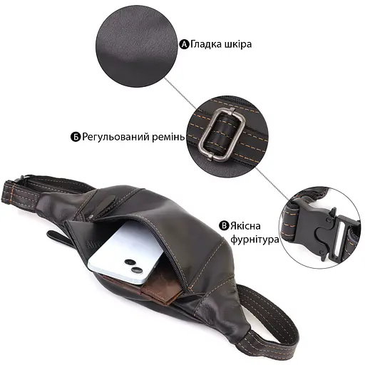 Чоловіча сумка-бананка з натуральної гладкої шкіри SHVIGEL 34х12х4 см sum0027456 - фото 4