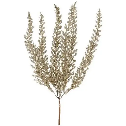 Искусственная ветка папоротника 29 см Флористический материал для декора с глитером Золотистый - фото 1