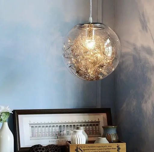 Підвісний світильник з прозорим плафоном кулею з флористичними мотивами Ø 30 см | Line F | Арт. AT51-300 - фото 1