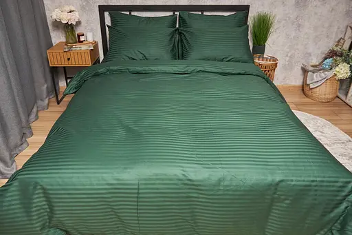 Комплект постельного белья Moon&Star Satin Stripe Stripe Verdant семейный 143х210х2 наволочки 2х70х70 - фото 3
