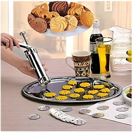 Дозатор шприц пресс для печенья кондитерский из нержавеющей стали с 24 насадками, Kitchen Master Серебристый 85255 - фото 1