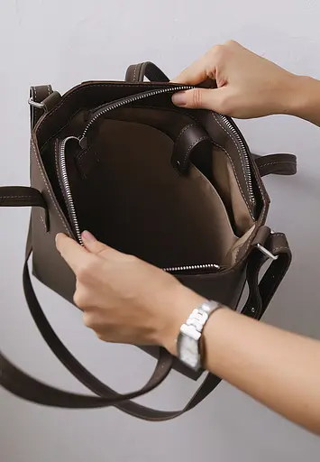 Шкіряний шоппер Nancy темно-бежевий - фото 4