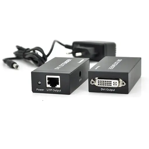 Активный удлинитель DVI 60m по витой паре через RJ-45, Black, BOX