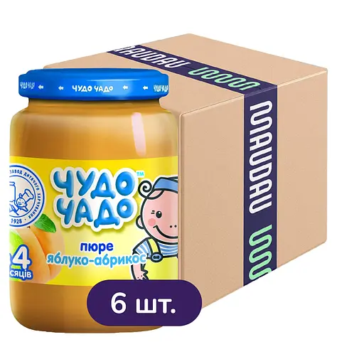 Упаковка пюре Чудо-чадо Яблуко і абрикос з цукром 1.02 кг (170 г х 6 шт.)
