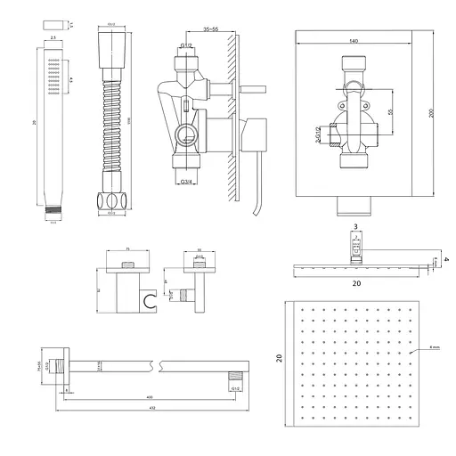 Душова система Kohlman Axis 20 chrome + BOX прихованого монтажу QW210NQ20, Хром - фото 2
